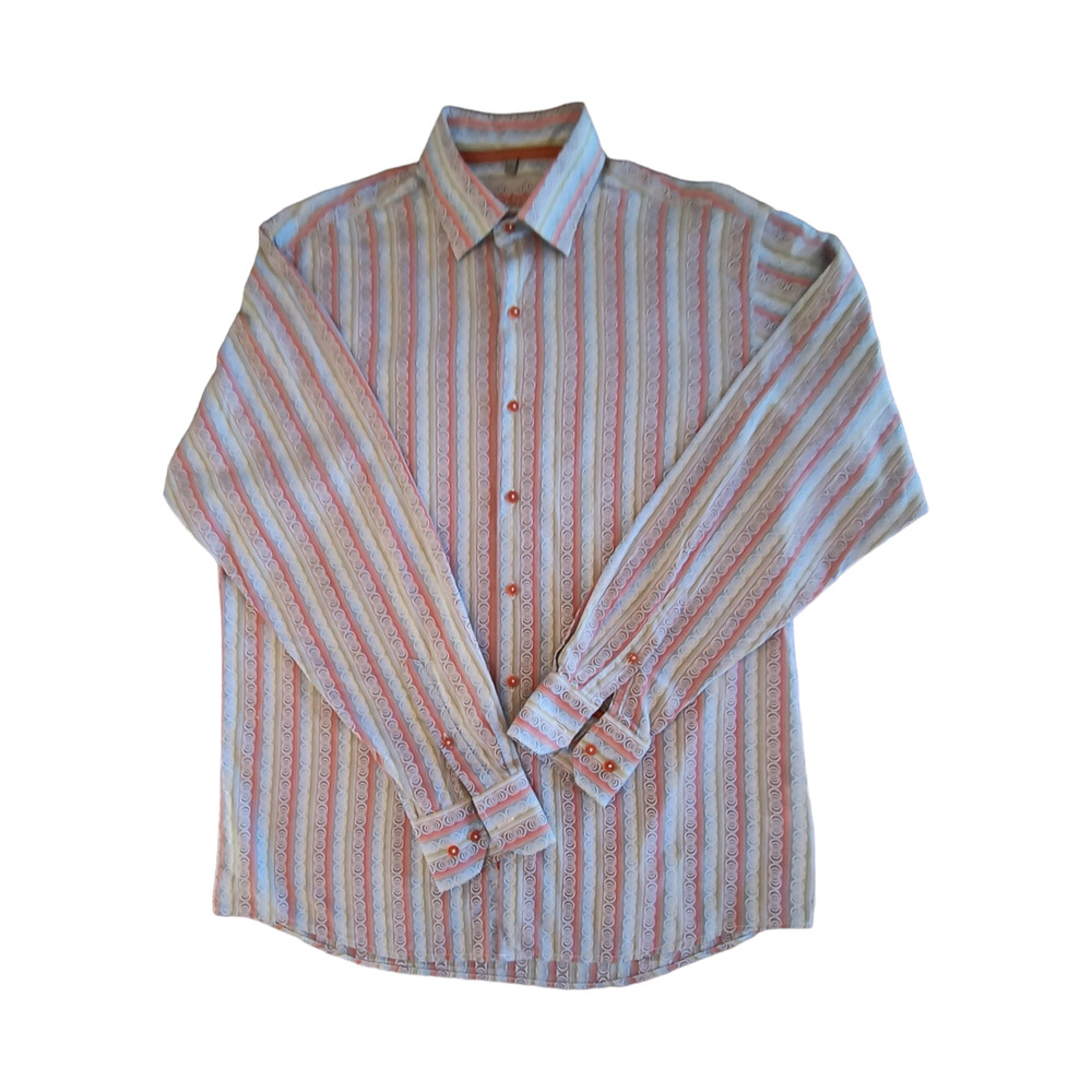 Luchiano Visconti Black Shirt Men's L Multicolor Stripe Button Down Long Sleeve